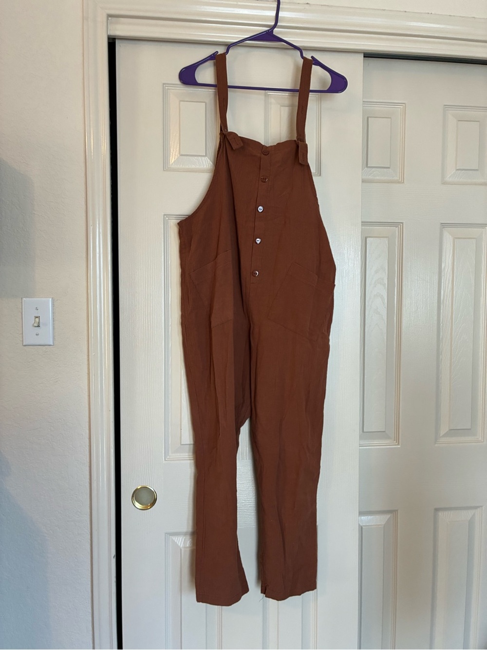 Women's Rust Brown Overalls Jumpsuit - Casual Button Front